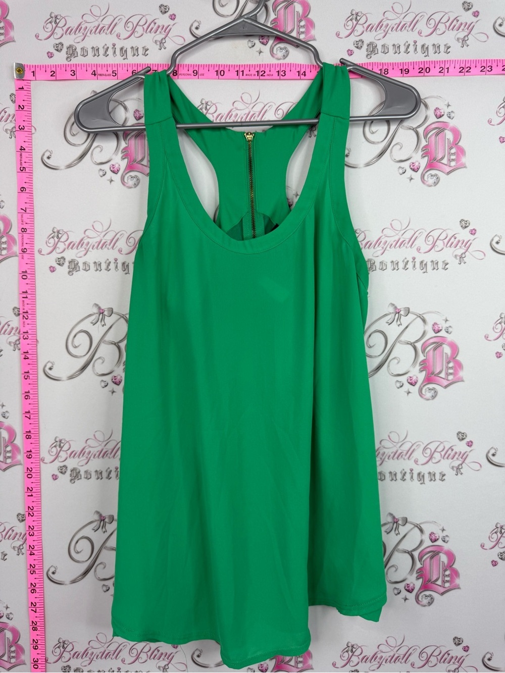 Express Green Racerback Tank with Zip Back